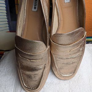 43. Dune Gianetta Padded-Sole Leather Loafers Gold